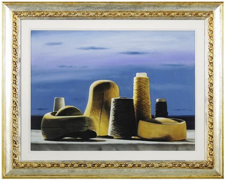 BENIAMINO CICCOTELLI Paesaggio di forme e fili olio su tela, firmato, al...