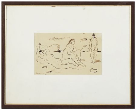 FELICE CARENA (1879-1966) Paesaggio marino con nudi inchiostro su carta,...