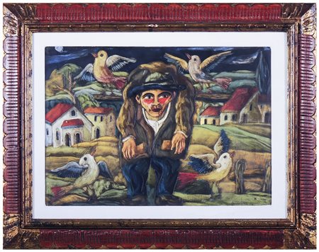 BEPPE SERAFINI (1915-1987) Lo spaventapasseri olio su cartone inciso,...