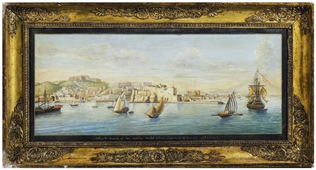 VEDUTA DI NAPOLI gouache on paper, in cornice cm 30x70 NAPLES VIEW, GOUACHE...