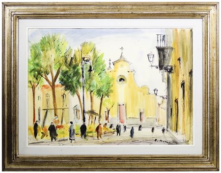 RODOLFO MARMA (1923-1999) Veduta di Piazza Santo Spirito 1974 tecnica mista...