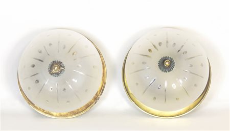 COPPIA DI PLAFONIERE IN OTTONE E CRISTALLO MOLATO diam cm 25 PAIR OF BRASS...