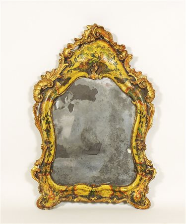 SPECCHIERA SAGOMATA IN LEGNO LACCATO decorata ad arte povera, dipinta con...