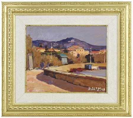 ROBERTO BALESTRI Veduta di Lungomare olio su tavoletta, firmato, in cornice...