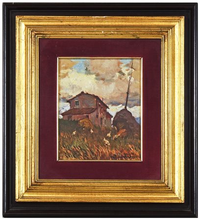 GIORGIO LUXARDO Casa colonica olio su tavoletta, firmato, al verso titolato e...