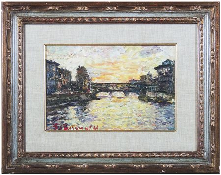 GUIDO BORGIANNI (1915-2011) Veduta di Ponte Vecchio 1966 olio su faesite,...