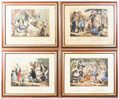 I QUATTRO CONTINENTI Francia, fine del XIX secolo serie di quattro litografie...