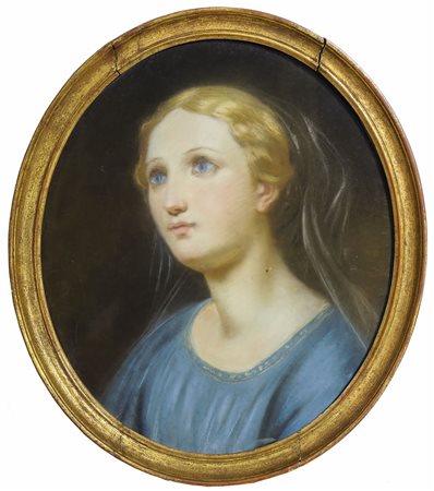 SANTA fine del XIX secolo pastello su carta in ovale, in cornice cm 43x36...