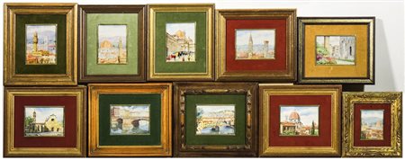 SCORCI DI FIRENZE serie di dieci miniature dipinte, firmate A. Maggini, in...