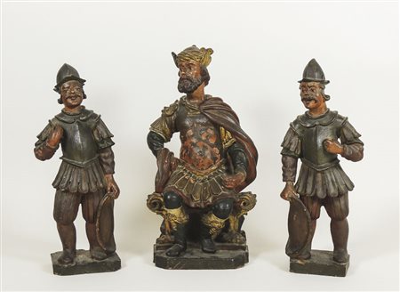 TRE FIGURE IN TERRACOTTA POLICROMA probabilmente Tirolo, XIX secolo...