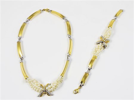 PARURE IN ORO GIALLO, ORO BIANCO, PERLE E DIAMANTI Rota & Rota, Anni Ottanta...
