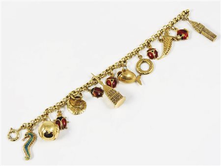 BRACCIALE CHARMS IN ORO GIALLO E SMALTI charms modellati come la Mole...