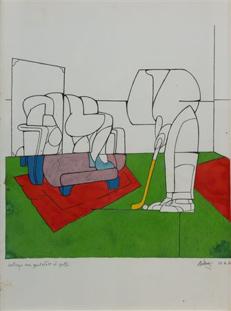 VALERIO ADAMI Interno con giocatore di golf, 1970