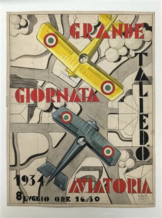 CARBONI ERBERTO (1899 - 1984) - BOZZETTO PER MANIFESTO GRANDE GIORNATA AVIATORIA TALIEDO.