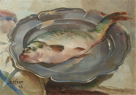 GERBER HANS (1910 - 1978) - NATURA MORTA CON PESCE.