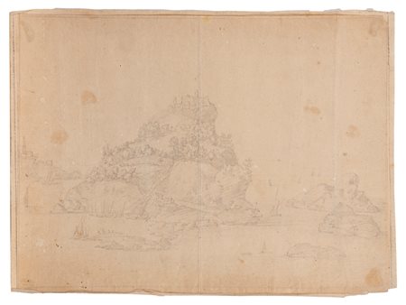 Scuola italiana, secolo XVIII ( )  - Paesaggio con castello arroccato,  