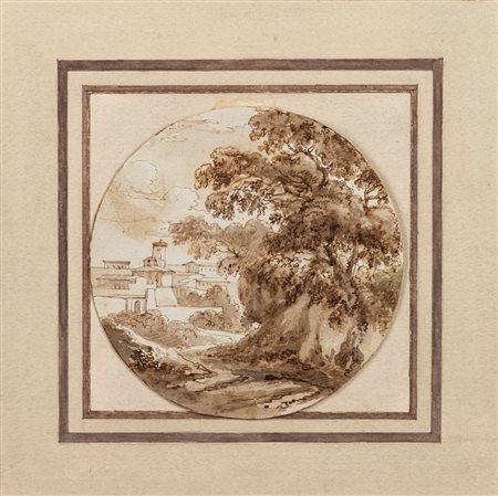 Scuola italiana, secolo XVII ( )  - Paesaggio con città in lontananza,  