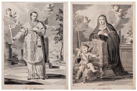 Attribuito a Pietro Antonio Novelli (Venezia, 1729 - 1804) ( )  - San Valentino e Santa Scolastica,  