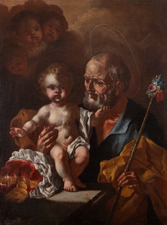 Lorenzo De Caro (Napoli 1719 - 1777)  - San Giuseppe con Gesù Bambino,  