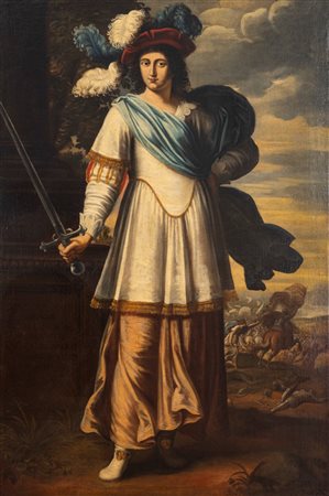 Scuola dell'Italia settentrionale, fine secolo XVII - inizi secolo XVIII ( )  - Ritratto di gentildonna a figura intera, in veste di guerriera,  