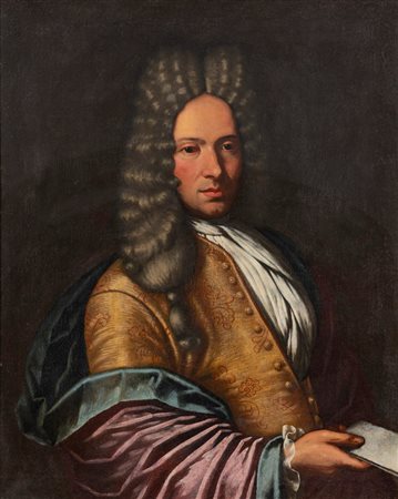 Scuola italiana, secolo XVIII ( )  - Ritratto di gentiluomo con parrucca e lettera in mano,  