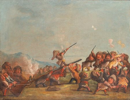 Attribuito a Enrico Albrici (Vilminore di Scalve 1714 – Bergamo 1773) ( )  - Combattimento tra nani e farfalle,  