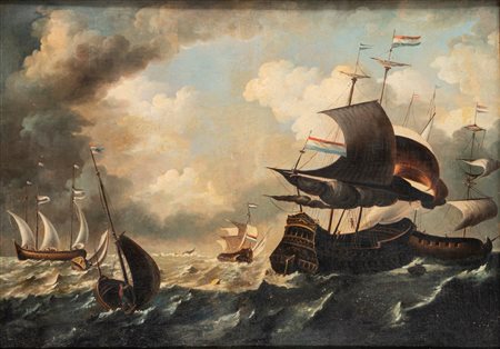 Scuola del Nord Europa, fine secolo XVIII - inizi secolo XIX ( )  - Marina con velieri,  