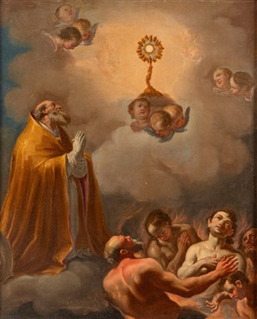 Scuola napoletana, secolo XVIII ( )  - Santo Vescovo in adorazione del Santissimo Sacramento,  