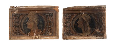 Scuola lombarda, secolo XVI ( )  - Due tavelle da soffitto con profilo maschile e profilo femminile,  