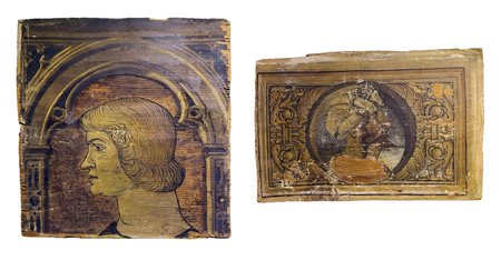 Scuola lombarda, secolo XVI ( )  - Due tavelle da soffitto con profili maschili,  