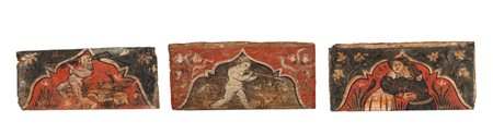 Scuola lombarda, secolo XVI ( )  - Tre tavelle da soffitto con figure,  