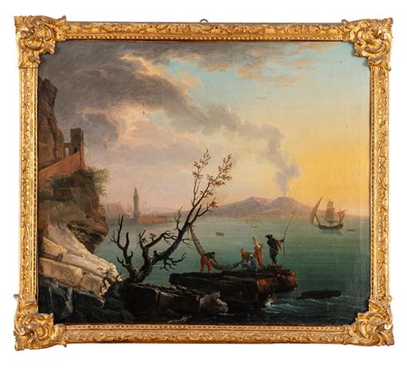 Francesco Fidanza (Roma 1747 – Milano 1819) ( )  - Veduta del Golfo di Napoli con pescatori in primo piano,  