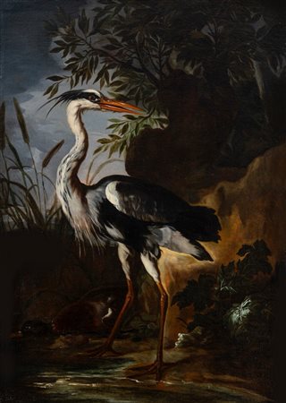 Scuola dell'Italia settentrionale, fine secolo XVII - inizi secolo XVIII ( )  - Airone cinerino con anatra presso uno stagno,  