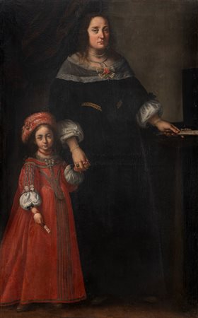 Attribuito a Carlo Francesco Nuvolone (Milano 1609 - 1662)  - Ritratto di gentildonna con figlia,  