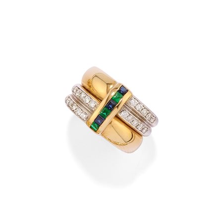 Giò Caroli - Anello con diamanti e pietre di colore in oro bicolore 18k