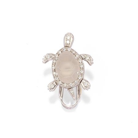 Spilla-pendente tartaruga in oro bianco 18k