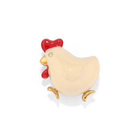 Spilla gallina in oro giallo 18k