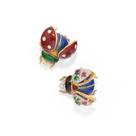 Lunati - Coppia di spille coccinelle  in oro giallo 18k