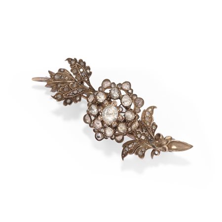 Spilla con diamanti in oro giallo 9k e argento