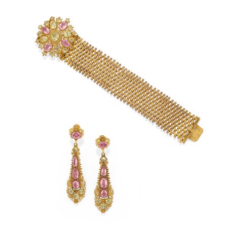 Demi-parure con pietre colorate in oro giallo 18k