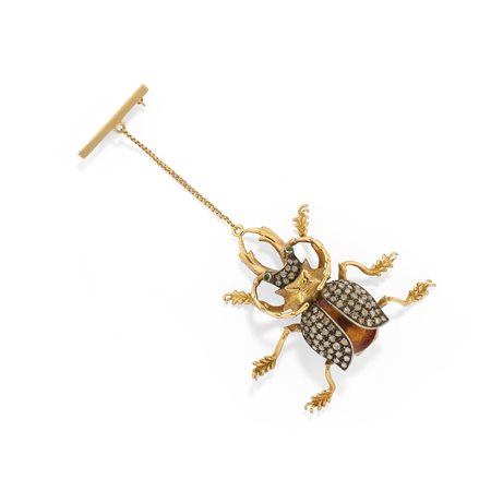 Spilla scarabeo  in oro giallo 18k e argento 