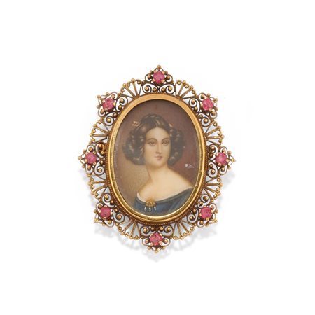 Spilla-pendente con miniatura in oro giallo 18k