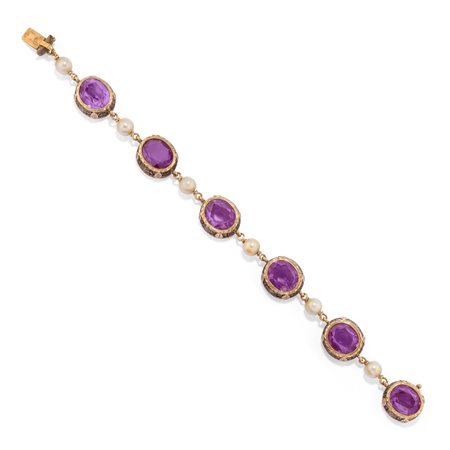 Bracciale con pietre blu-viola in argento e oro giallo 18k