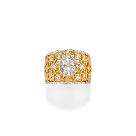 Anello con acquamarina in oro bicolore 18k