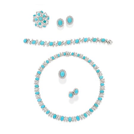 Parure con turchesi in oro bianco 18k