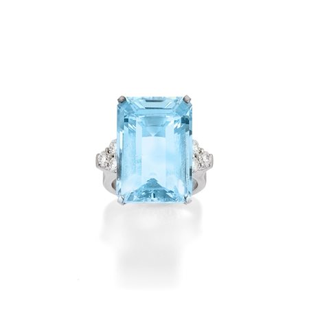 Anello con acquamarina in oro bianco 18k