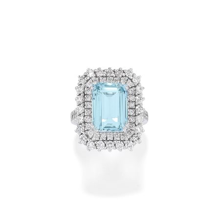 Anello con acquamarina in oro bianco 18k