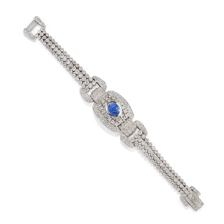 Bracciale con zaffiro e diamanti in oro bianco 18k