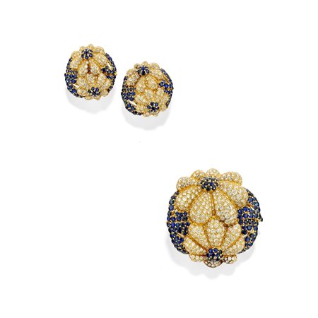 Sabbadini - Demi-parure con diamanti e zaffiri in oro giallo 18k
