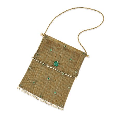 Borsetta da sera con piccole perle e smeraldi in oro giallo e rosso 18k